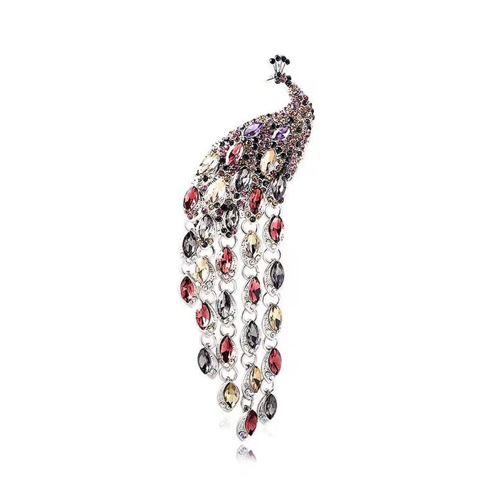 Wholesale Diamond-encrusted Peacock Corsage Long Tassel Brooches Accessories