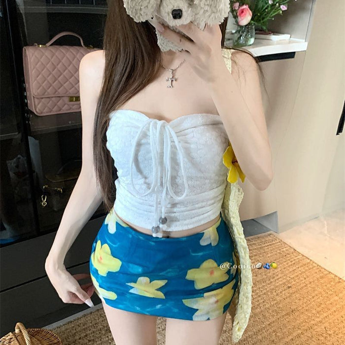 Wholesale Bikini Island Swimsuit with Hanging Neck Tank Top and Printed Two Piece Set