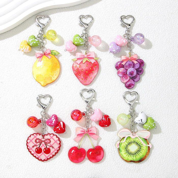 Wholesale Cute Fruit Keychain Alloy Bag Charm Trendy Car Accessory Gift for Girls MOQ≥2