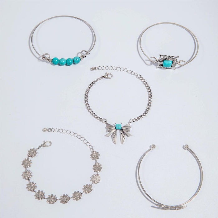 Wholesale Women S Silver Boho Turquoise Leaf Bow Bracelet Jewelry Accessory Gift
