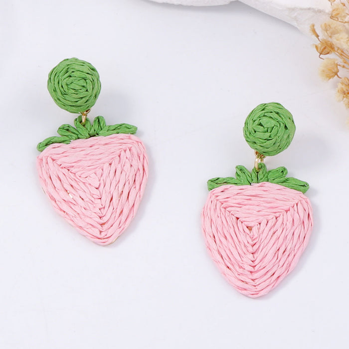 Wholesale dopamine earrings hand woven raffia pastoral flower fruit earrings women