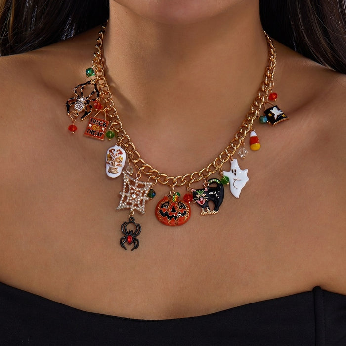 Wholesale Alloy Ghost Pumpkin Skull Tassel Pendant Necklace