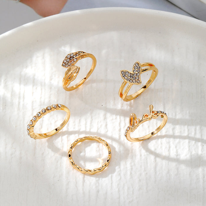 Wholesale Golden Broken Diamond Love Alloy Ring 5-piece Set JDC-RS-HanShi006