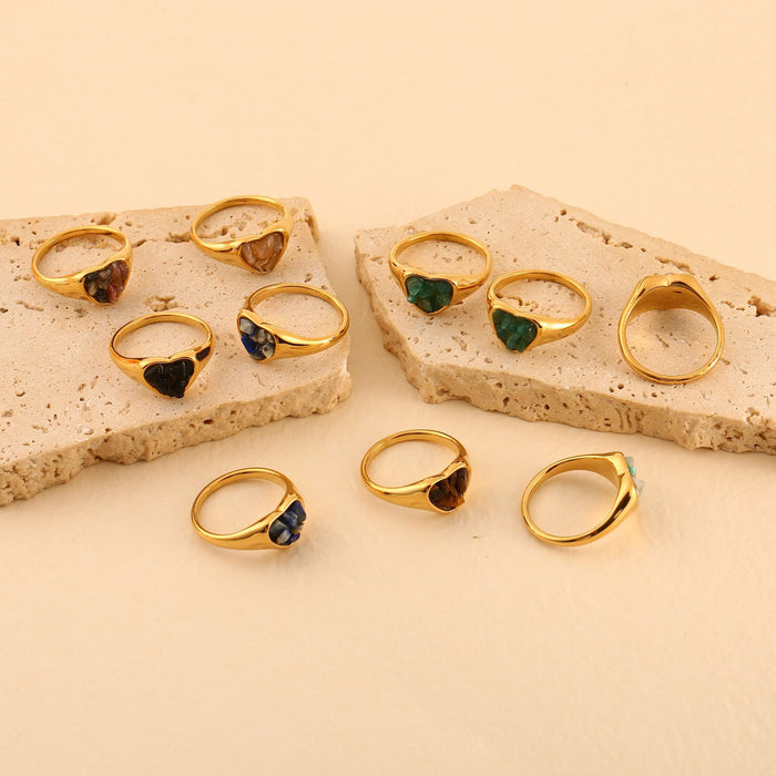 Wholesale Original design, personalized stainless steel ring with natural stone heart shape, high-end feeling, ring color preservation wholesale