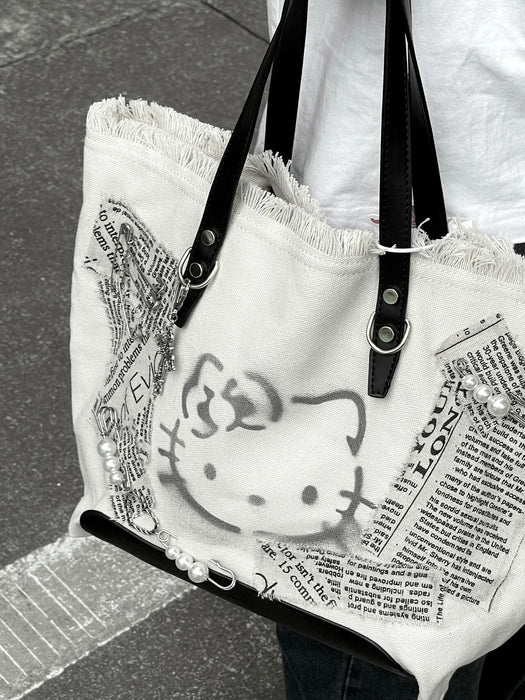 Wholesale Embroidered canvas shoulder bag tote bag casual niche cute crossbody bag