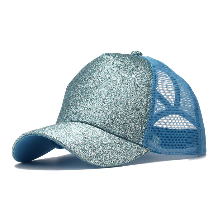 Wholesale Trendy Sequined Dacron Baseball Cap with Ponytail Hole - Breathable Mesh Sun Hat for Summer Outdoor Use