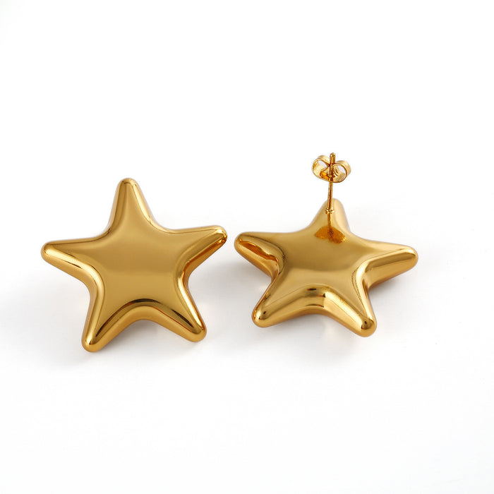 Wholesale Minimalist stainless steel pentagram heart-shaped earrings with a niche design, fashionable and personalized temperament earrings