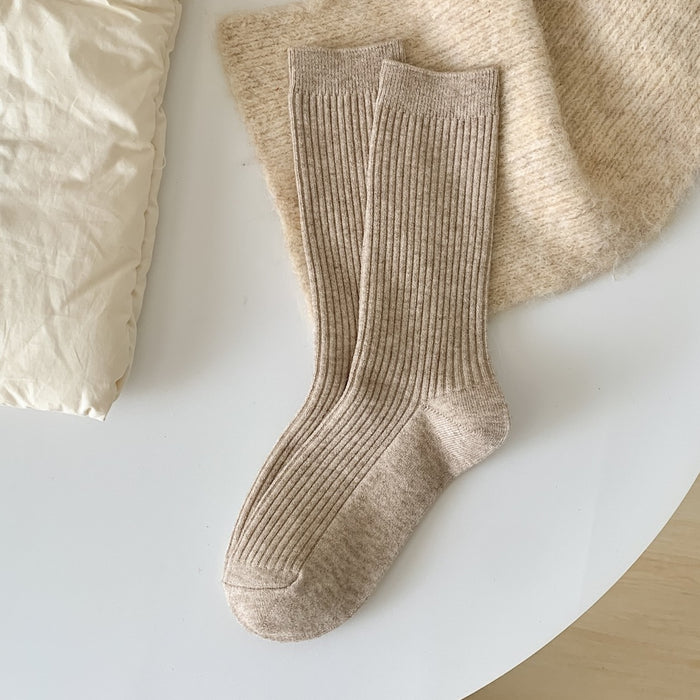 Wholesale Woolen socks in autumn and winter, solid color, vertical stripes, woolen midsole socks, thick and warm, stacked long socks