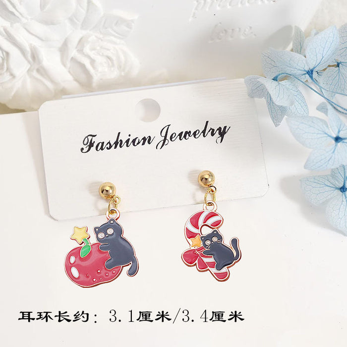 Wholesale Metal Alloy Christmas Earrings Cute Black Cat Design Party Gift for Women MOQ≥2