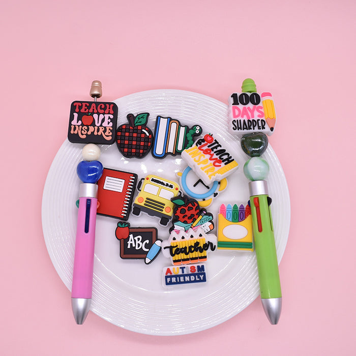 Wholesale School Season Beaded English Letter Series pvc Soft Rubber Beads Ballpoint Pen Beaded Bracelet Mobile Phone Chain