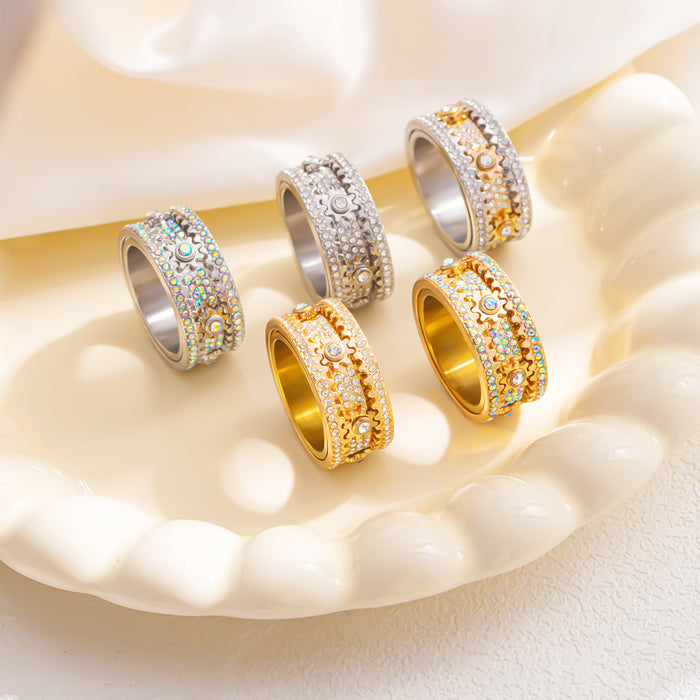 Wholesale gear rotating diamond ring fashion color diamond ring ring