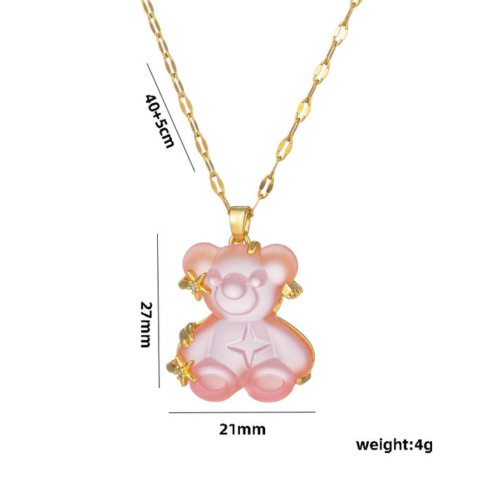 Wholesale Cute Colorful Bear Titanium Steel Necklaces JDC-NE-OBK008