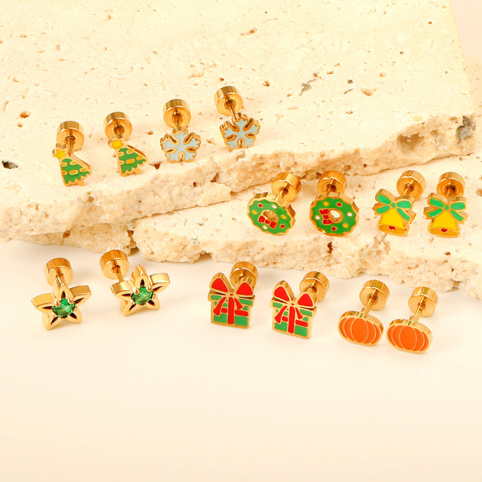 Wholesale Christmas Earrings Stars Christmas Tree Bells  Christmas Earrings,  Stainless Steel Spiral Earrings