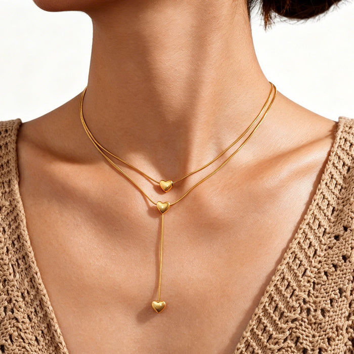 Wholesale 2pcs Luxury layered snake bone chain titanium steel necklace