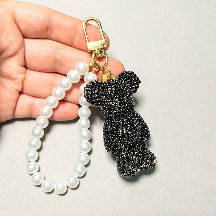 Wholesale Pearl Lanyard Mini Edition Diamond-encrusted Violence Bear Car Keychain Pendant Doll Pendant Accessories Bear Lanyard Women