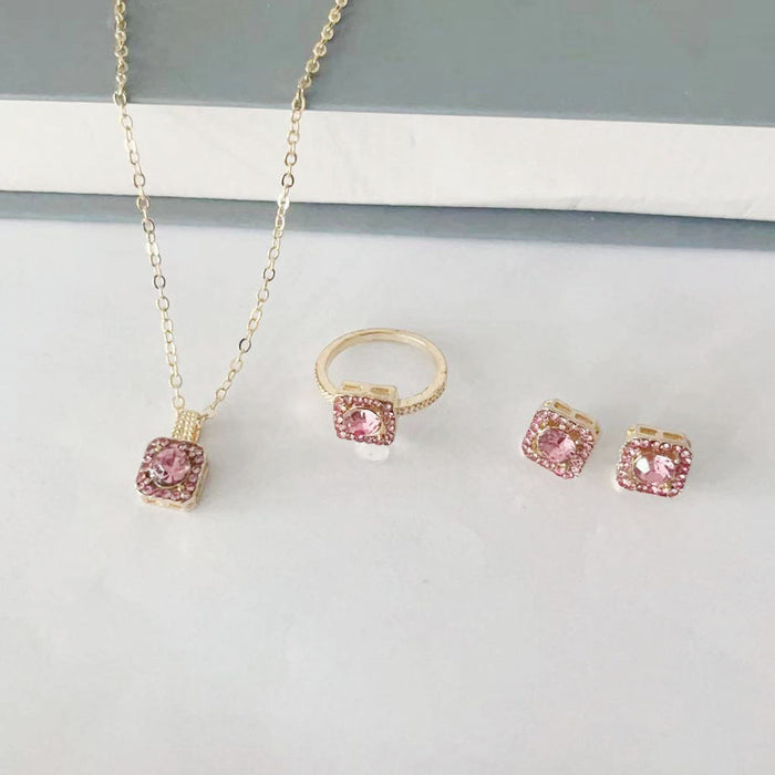 Wholesale 3pcs/ set Square Necklace,  Ring,  and Stud Earrings Set