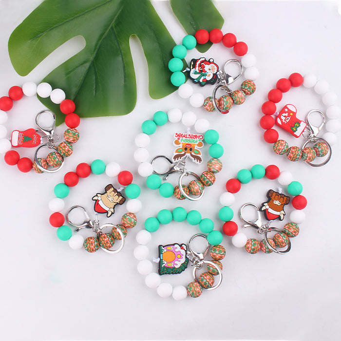 Wholesale Christmas Silicone Beaded Bracelet Keychain JDC-KC-GuangTian030