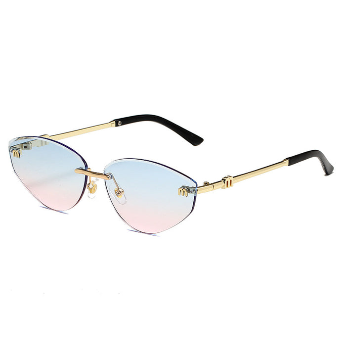 Wholesale Frameless cut edge premium sunglasses letter sunglasses gradient cat glasses