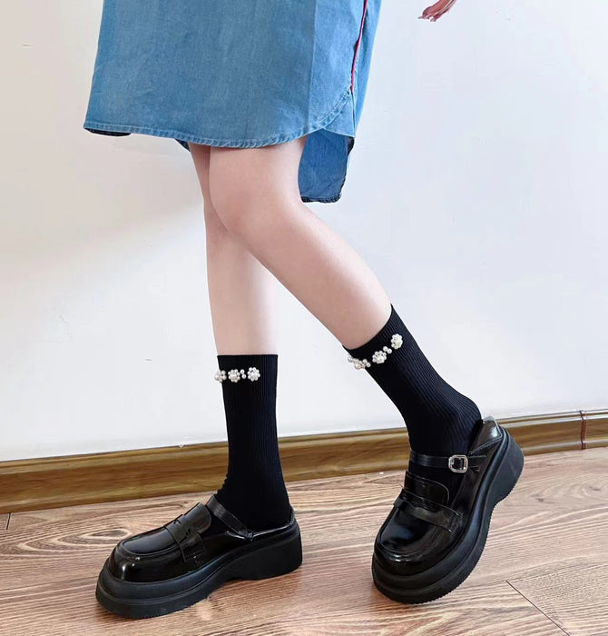 Wholesale New pearl pure cotton breathable fashionable pile socks