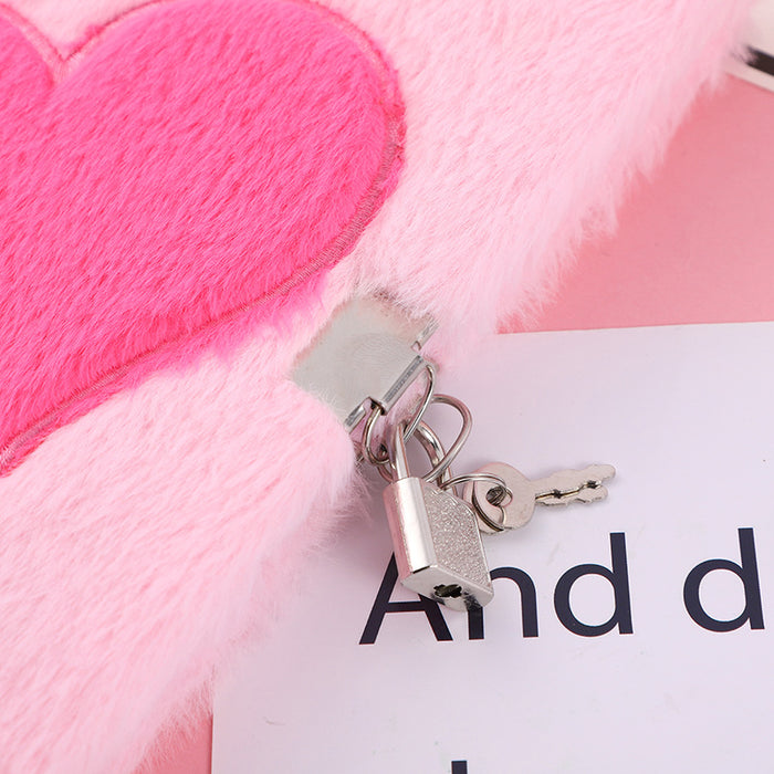Wholesale Heart-Shaped Lock Plush Notebook Cartoon Lock Pink Plush Notebook Set