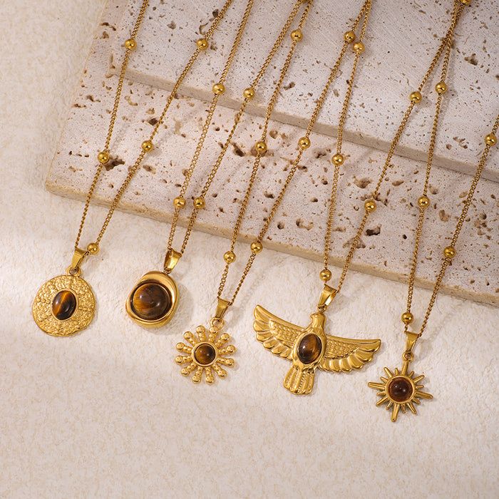 Wholesale Tiger' s Eye 304 Stainless Steel Stainless Steel Clavicle Necklace