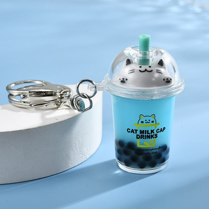 Wholesale Quicksand Cat Bubble Tea Keychain