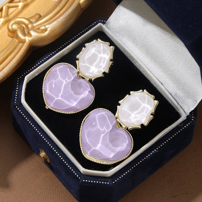 Wholesale Blue contrasting water ripple heart design earrings