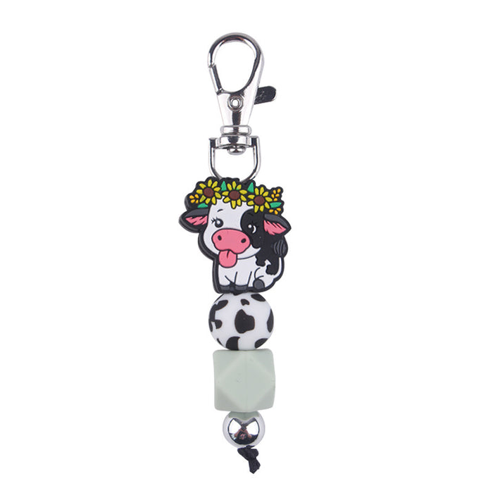 Wholesale Cartoon Cow Silicone Beaded Wrist Keychain JDC-KC-GuangTian039