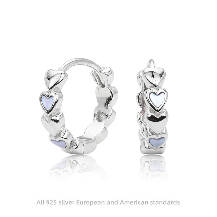 Wholesale Sterling Silver Earrings Zirconium Heart-Shaped Shell Earrings Accessible Jewelry