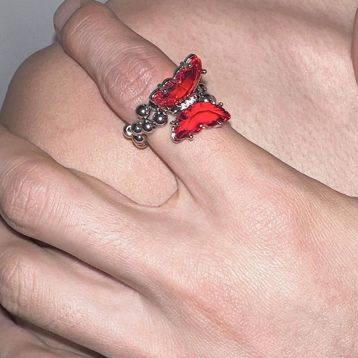 Wholesale Dark cold red butterfly high-end ring