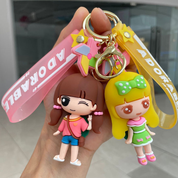 Wholesale 3D soft rubber keychain cartoon cute keychain doll couple backpack pendant