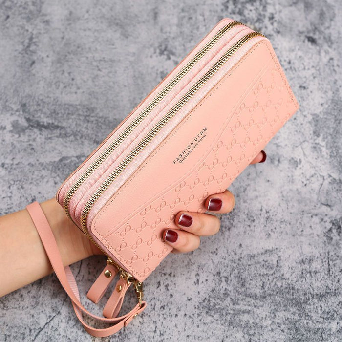 Wholesale PU Leather Women Long Zipper WalletLarge Capacity Multi-Card Organizer Solid Light Pink Daily Matching Fashion Accessory
