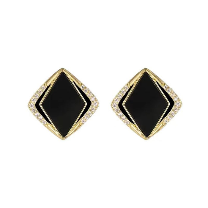 Wholesale 925 Anti-Silver Needle Elegant Light Luxury Prismatic Black Earrings Earrings for Women