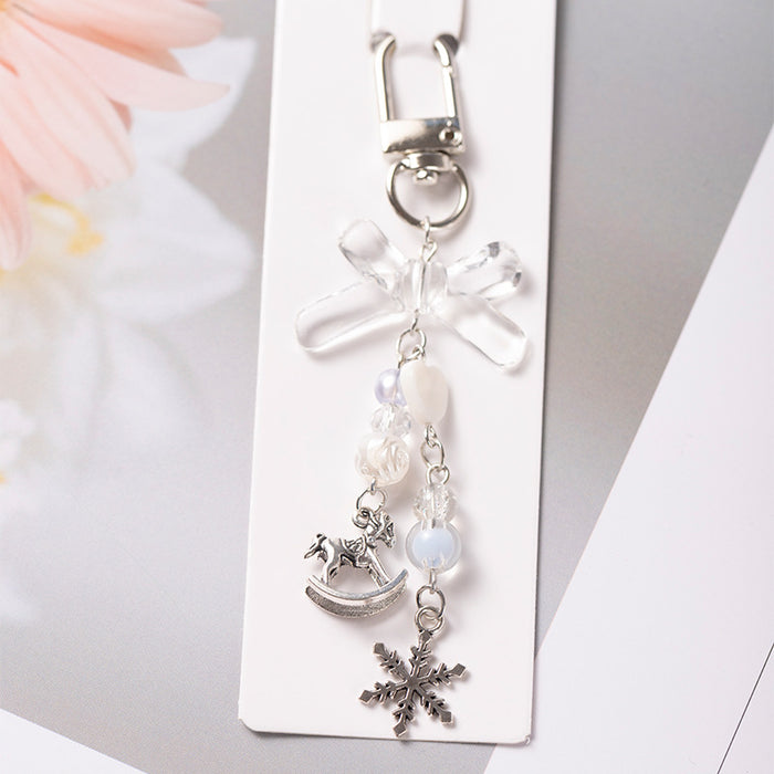 Wholesale Snowflake Mobile Phone Chain Blue Cute Bow Bag Pendant Keychain