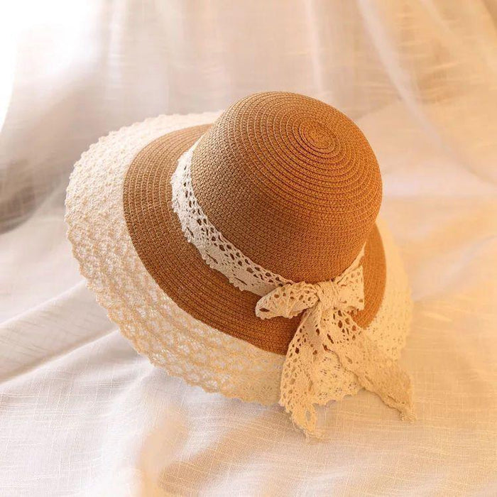 Wholesale Hollow out lace bow fashion hat, sun protection straw hat, sun protection hat