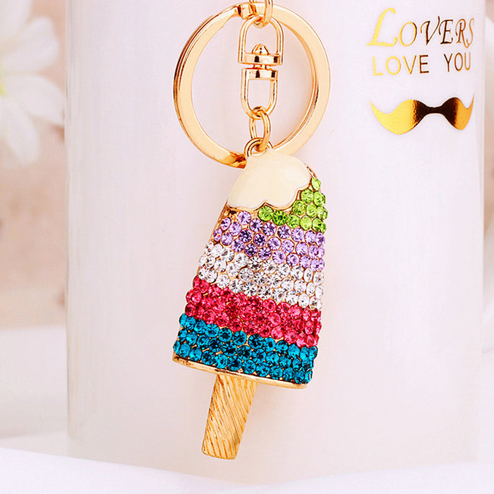 Wholesale Diamond-encrusted ice cream car keychain metal cute