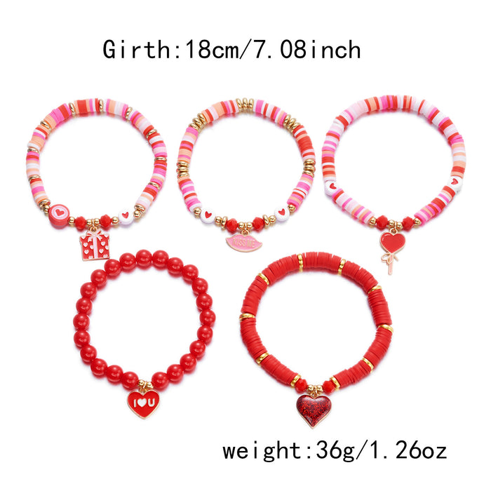Wholesale Set of 5 Valentine' s Day Red Heart Stackable Bracelets