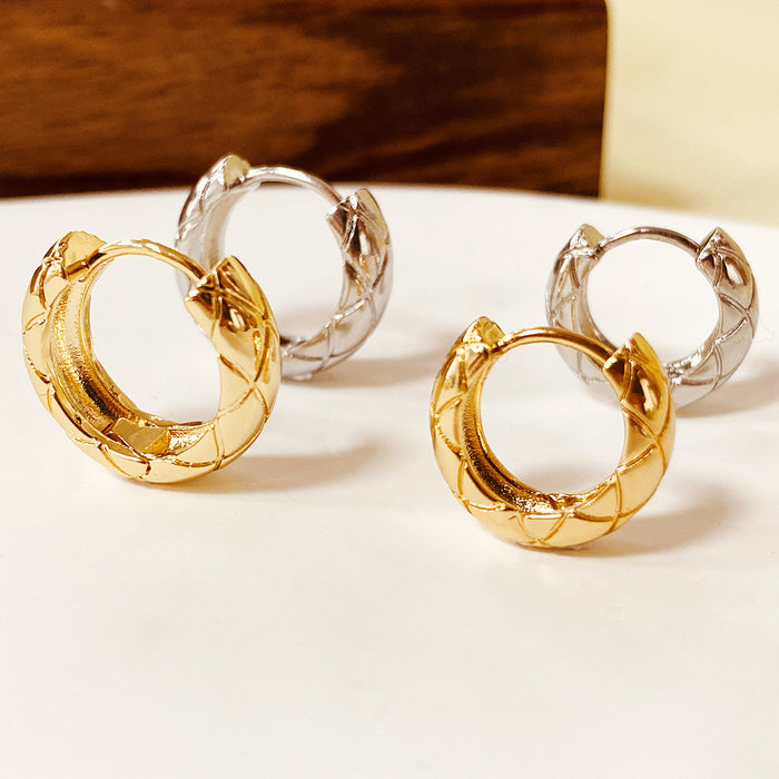 Wholesale Copper plated 18K gold rhombus pattern hoop earrings