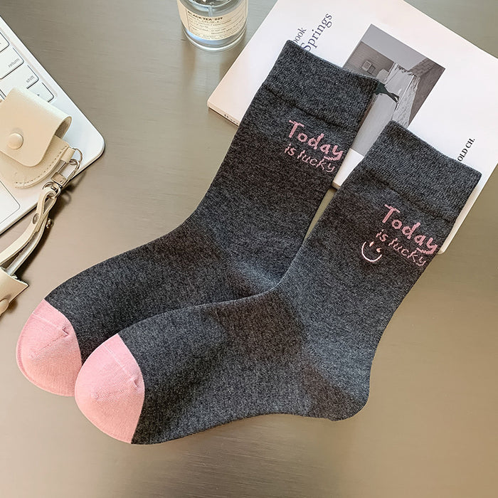 Wholesale Socks, tube socks, thin, versatile, personalized, embroidered, smiling face, letter stacking socks