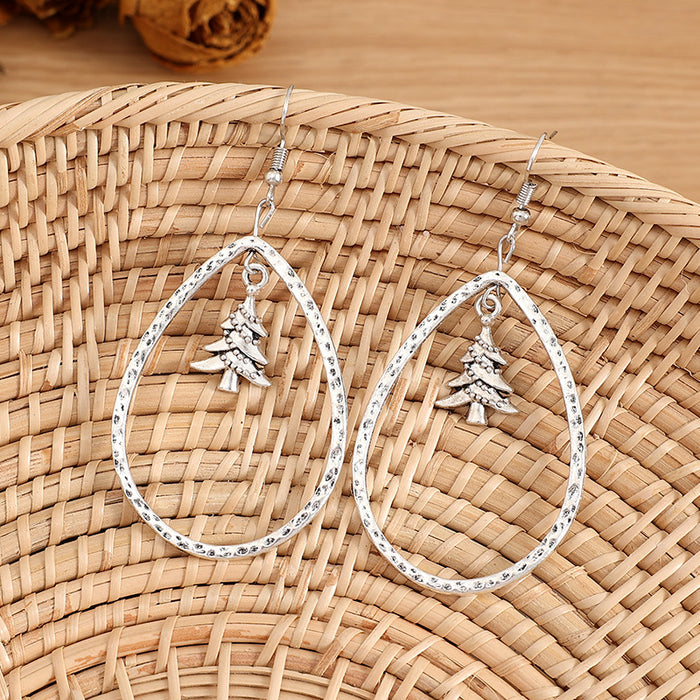 Wholesale Earrings Alloy Retro Water Drop Shaped Hollow Hammered Christmas Tree JDC-ES-Saip104