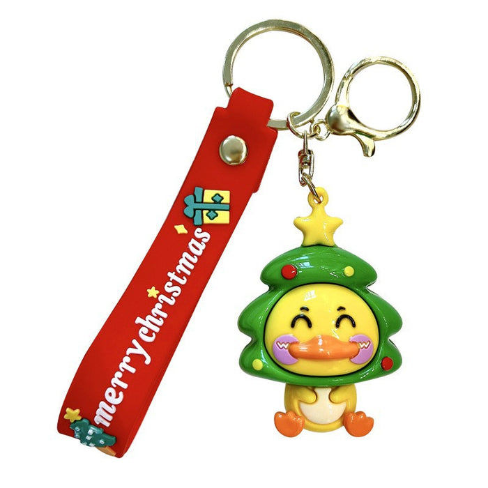 Wholesale Christmas Little Yellow Duck Keychain PVC Bag Charm Car Key Accessory Boutique Gift