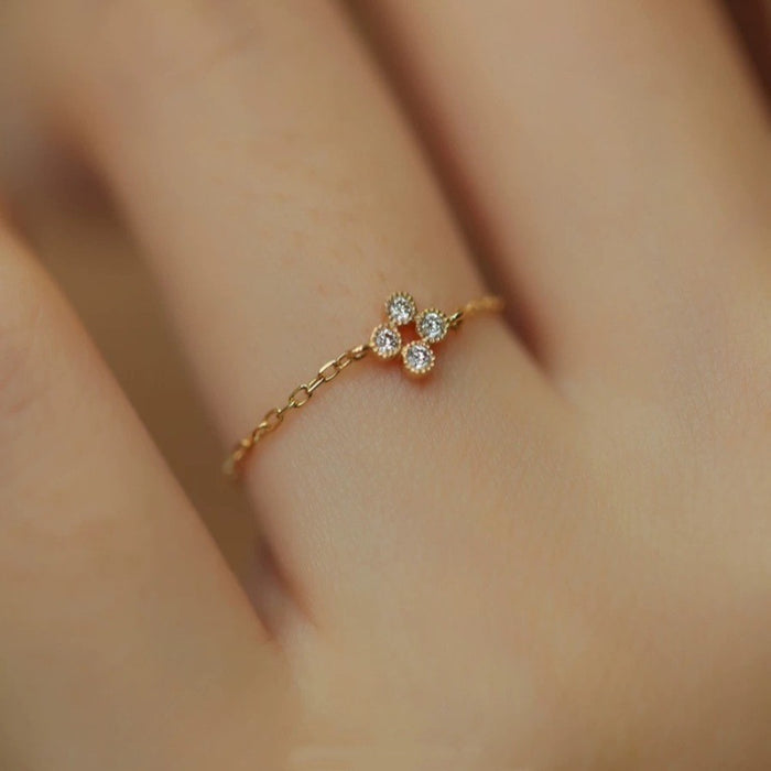 Wholesale Silver plated mini adjustable ring for women's light luxury four leaf clover diamond chain ring