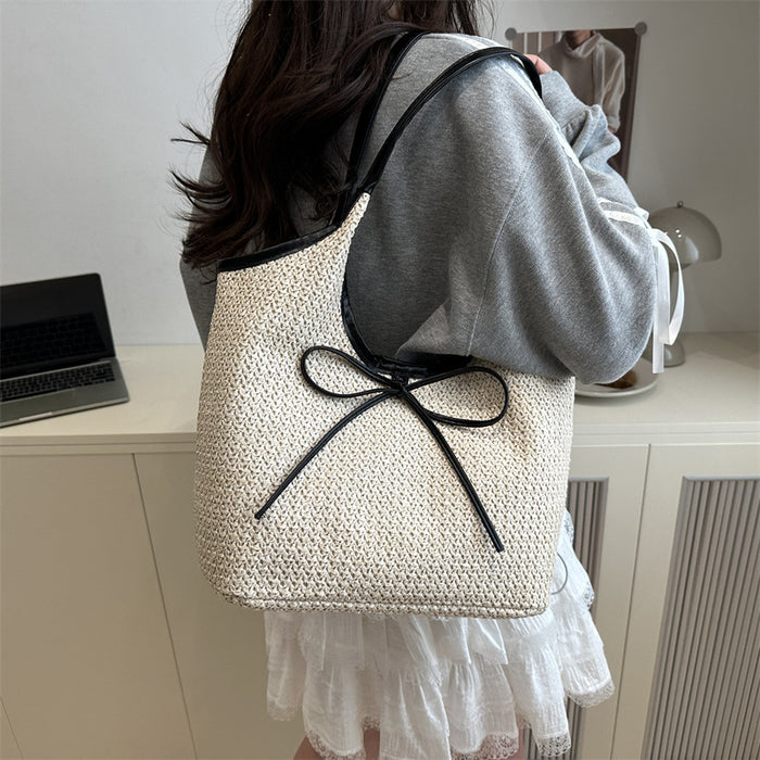Wholesale Small and niche bow woven bag, hand-held single shoulder crossbody bag, large capacity tote bag