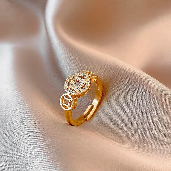 Wholesale Light luxury temperament, exquisite design, full diamond copper coin ring, female niche, personalized, fashionable and versatile ring