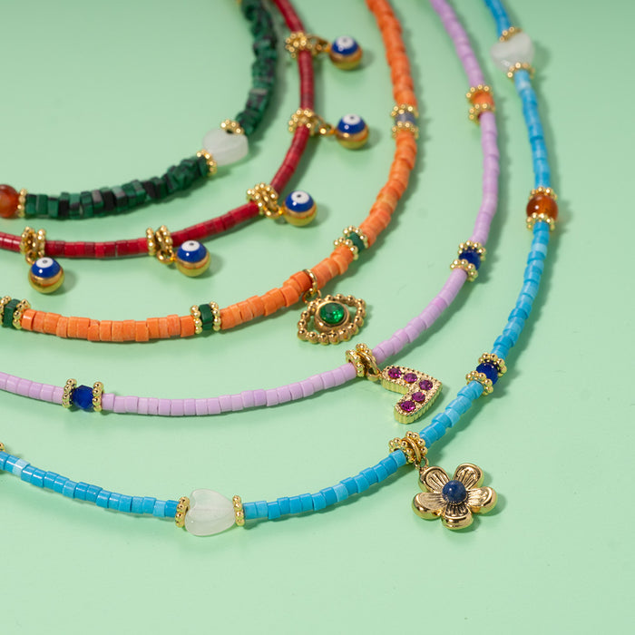 Wholesale Personalized original design, natural stone necklace paired with stainless steel pendant, exuding a high-end atmosphere