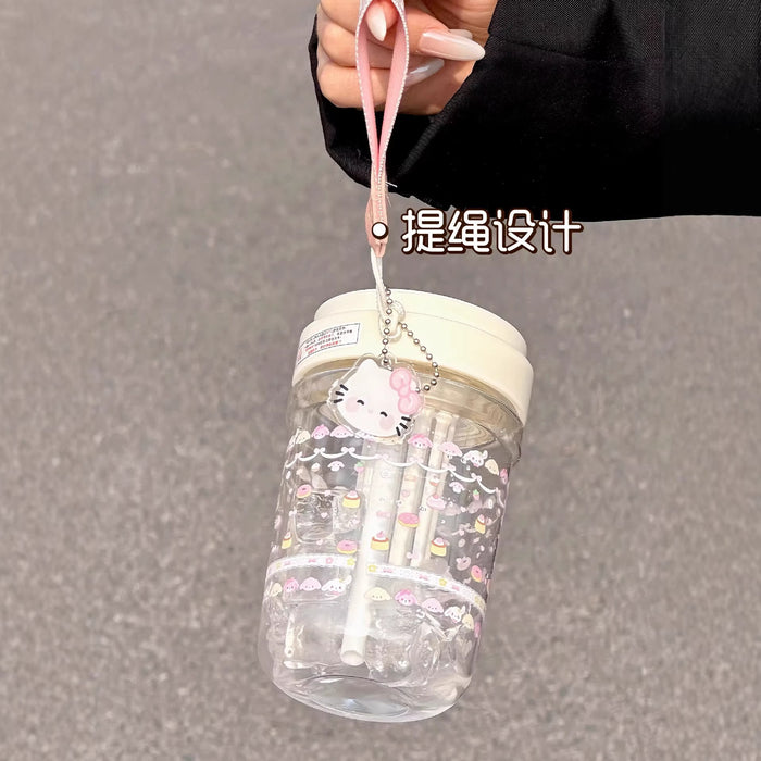 Wholesale Plastic Double Straw Cup With Carrying Rope Large Capacity Tea Water Separation Cartoon Design Trendy Summer Drinkware For Women