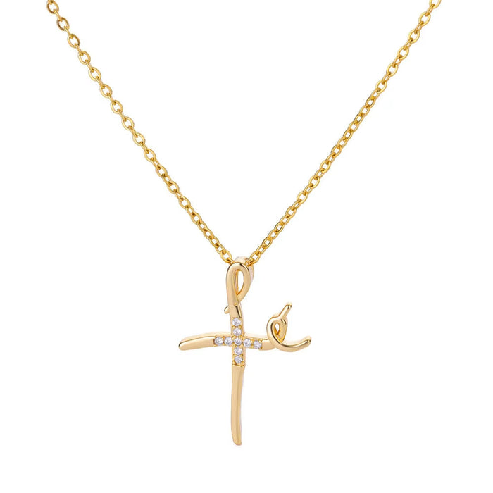 Wholesale Micro inlaid zircon cross pendant necklace collarbone chain jewelry