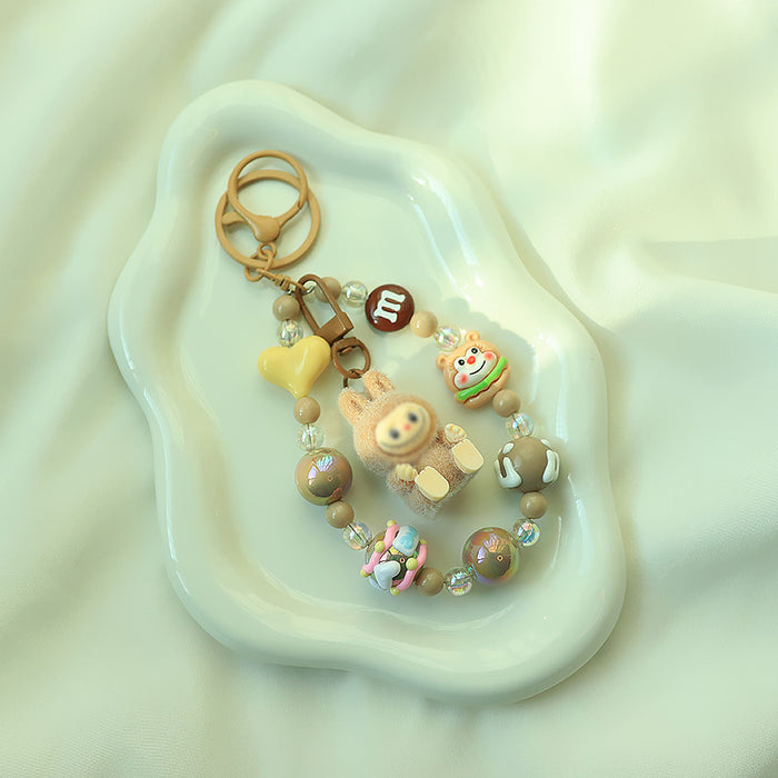 Wholesale Flocked Plush Keychain Cute Blind Bag Student Bag Beaded Chain Pendant