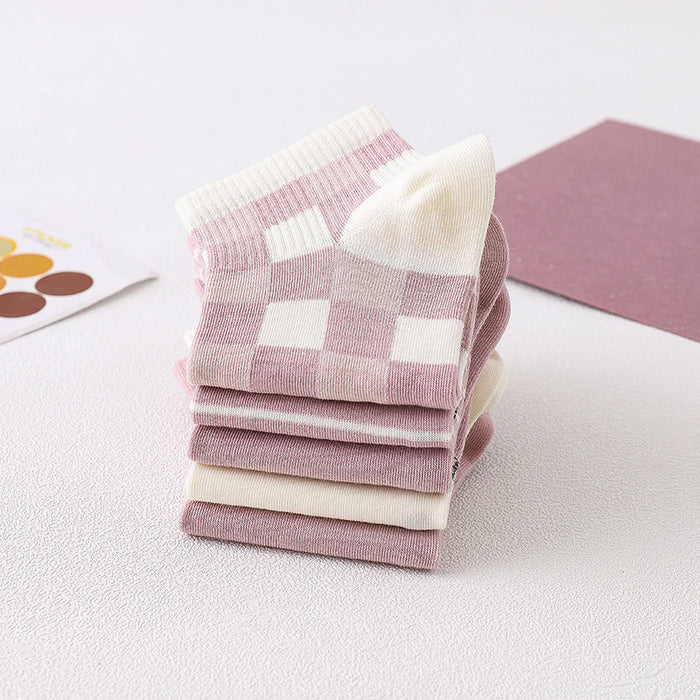 Wholesale New short tube boat socks, thin cotton socks, checkered socks