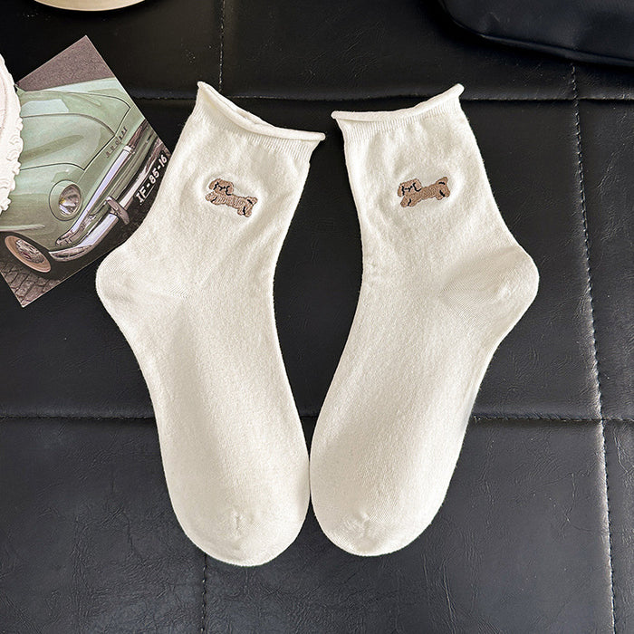 Wholesale Socks with embroidered edges, cute cartoon style, mid tube socks, cotton socks